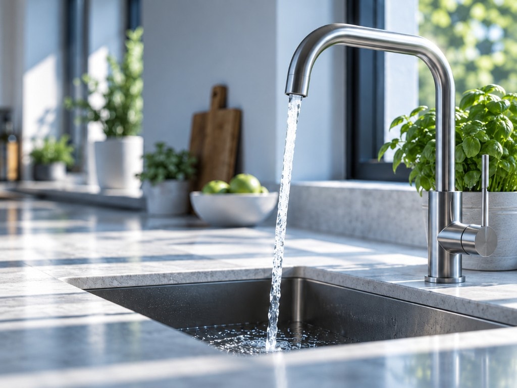Moderne Küchenarmatur mit fließendem Trinkwasser